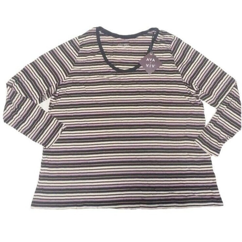 Ava & Viv Long Sleeve Scoop Neck Purple Multicolor Shirt Women's 1x (16w/18w)